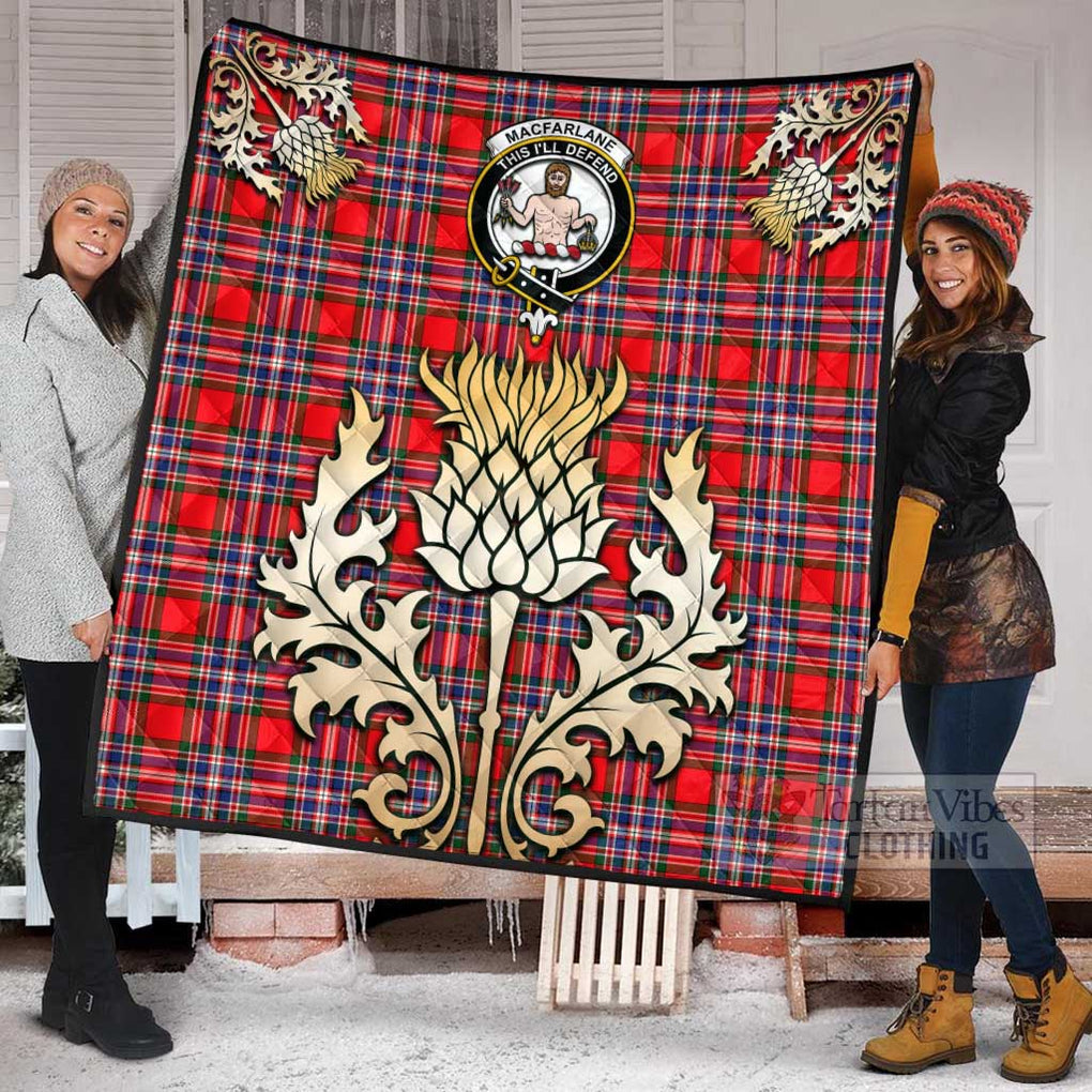 Tartan Vibes Clothing MacFarlane (McFarlane) Tartan Quilt with Family Crest and Golden Thistle Style