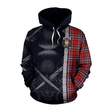 Tartan Vibes Clothing MacFarlane (McFarlane) Tartan Cotton Hoodie with Family Crest Cross Sword Thistle Celtic Vibes