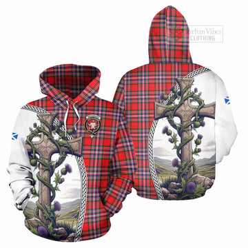 MacFarlane (McFarlane) Tartan Hoodie with Family Crest and St. Andrew's Cross Accented by Thistle Vines