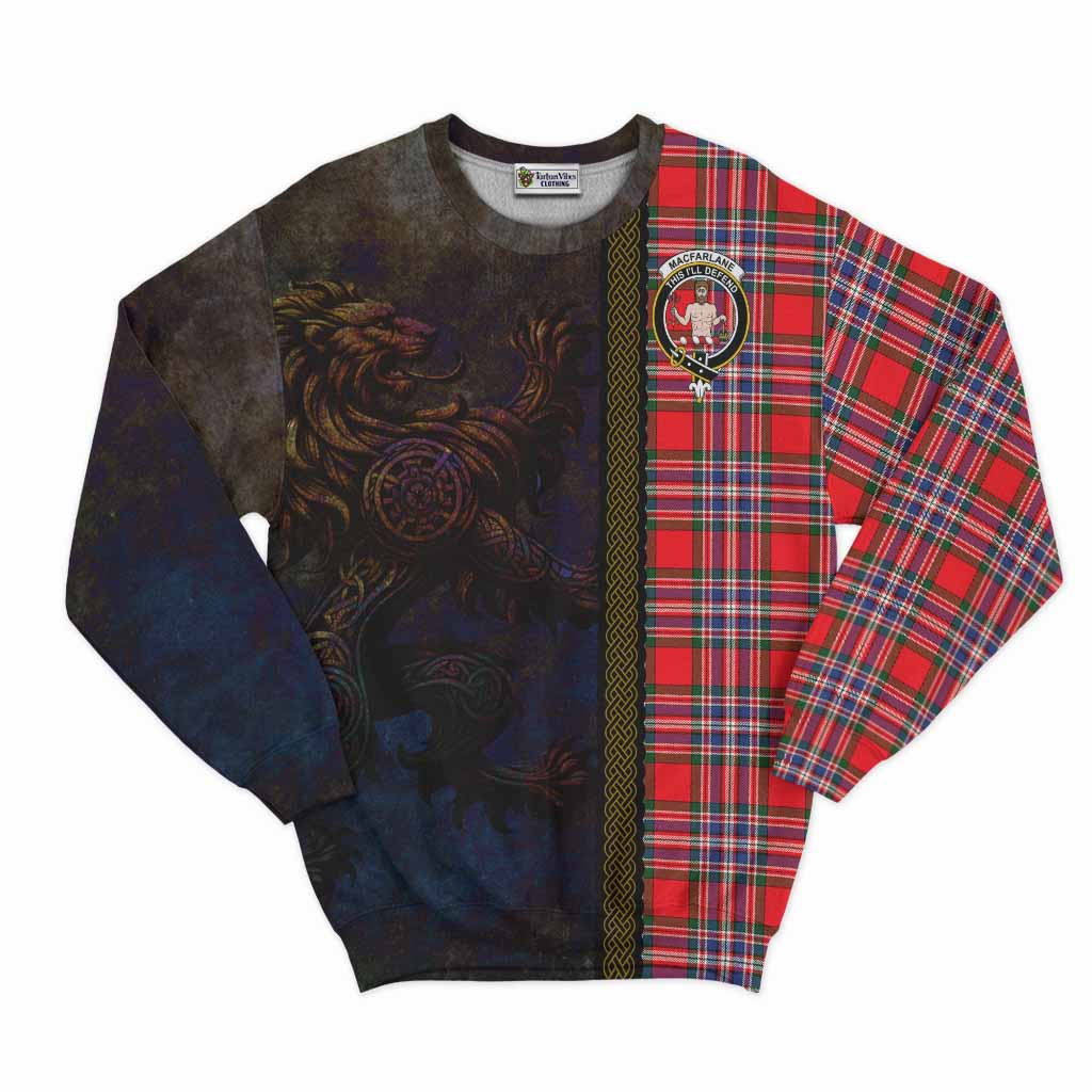 Tartan Vibes Clothing MacFarlane (McFarlane) Tartan Family Crest Sweatshirt Alba Gu Brath Be Brave Lion Ancient Style