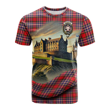 Tartan Vibes Clothing MacFarlane (McFarlane) Tartan Family Crest Cotton T-shirt with Scottish Ancient Castle Style