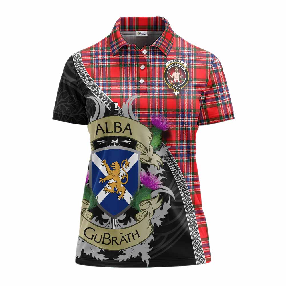 Tartan Vibes Clothing MacFarlane (McFarlane) Tartan Family Crest Women's Polo Shirt Lion Rampant Royal Thistle Shield Celtic Inspired