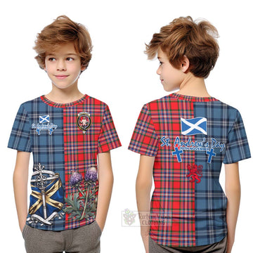 Tartan Vibes Clothing MacFarlane (McFarlane) Tartan Kid T-Shirt Happy St. Andrew's Day Half Tartan Style