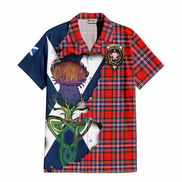 Tartan Vibes Clothing MacFarlane (McFarlane) Tartan Family Crest Short Sleeve Button Shirt Scottish Thistle Celtic Inspired