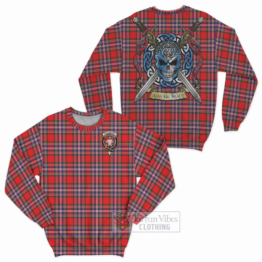 Tartan Vibes Clothing MacFarlane (McFarlane) Tartan Sweatshirt with Family Crest Celtic Skull Style