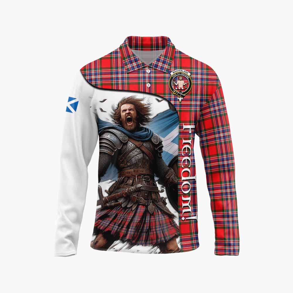 Tartan Vibes Clothing MacFarlane (McFarlane) Crest Tartan Long Sleeve Polo Shirt Inspired by the Freedom of Scottish Warrior