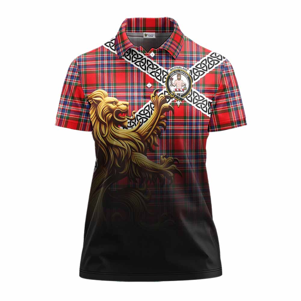Tartan Vibes Clothing MacFarlane (McFarlane) Crest Tartan Women's Polo Shirt with Golden Lion Emblem Celtic Style