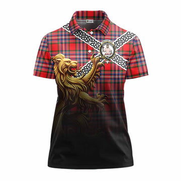 MacFarlane (McFarlane) Crest Tartan Women's Polo Shirt with Golden Lion Emblem Celtic Style