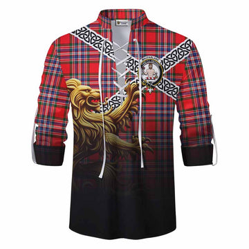 MacFarlane (McFarlane) Crest Tartan Ghillie Kilt Shirt with Golden Lion Emblem Celtic Style