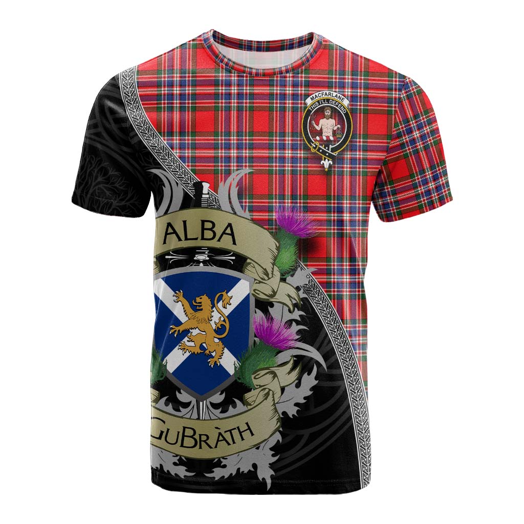 Tartan Vibes Clothing MacFarlane (McFarlane) Tartan Family Crest Cotton T-shirt Lion Rampant Royal Thistle Shield Celtic Inspired