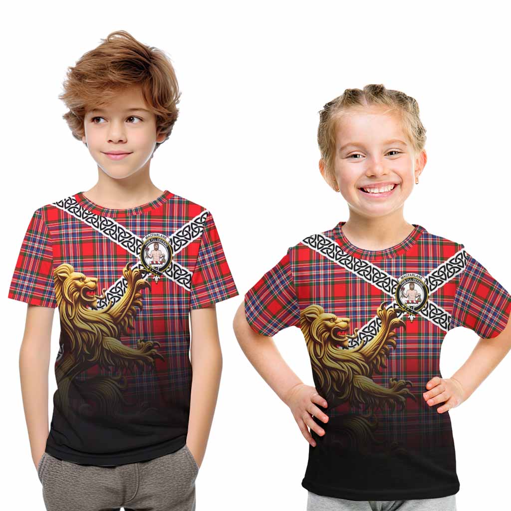 Tartan Vibes Clothing MacFarlane (McFarlane) Crest Tartan Kid T-Shirt with Golden Lion Emblem Celtic Style