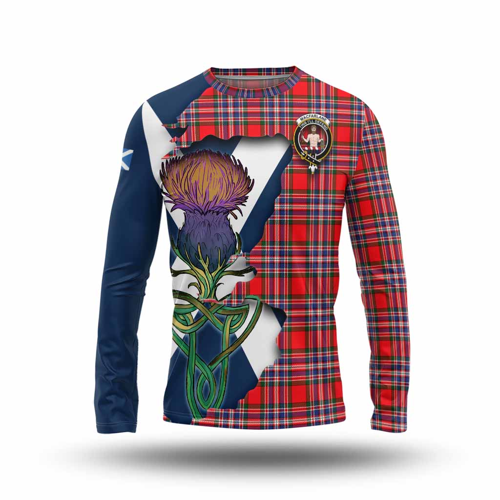 Tartan Vibes Clothing MacFarlane (McFarlane) Tartan Family Crest Long Sleeve T-Shirt Scottish Thistle Celtic Inspired