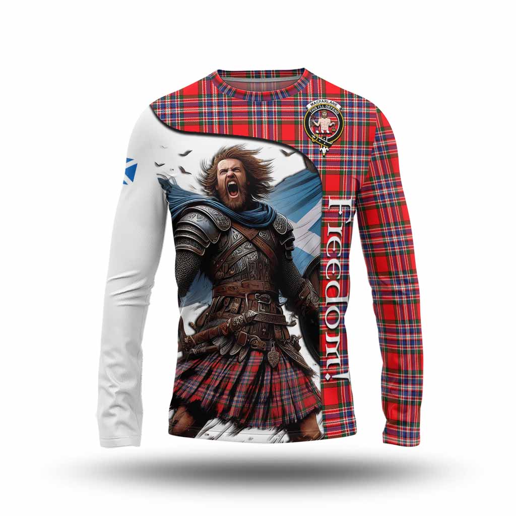 Tartan Vibes Clothing MacFarlane (McFarlane) Crest Tartan Long Sleeve T-Shirt Inspired by the Freedom of Scottish Warrior