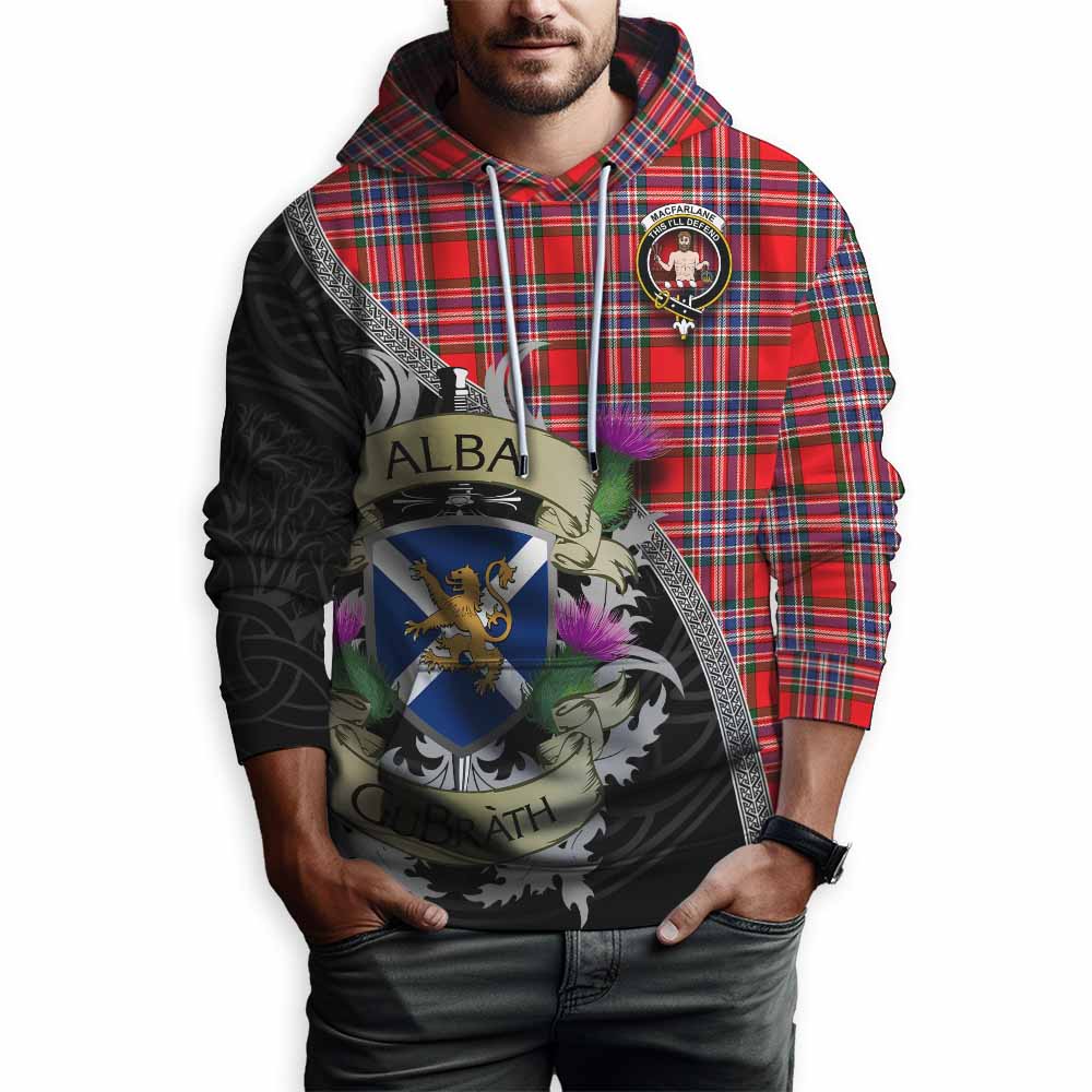 Tartan Vibes Clothing MacFarlane (McFarlane) Tartan Family Crest Hoodie Lion Rampant Royal Thistle Shield Celtic Inspired