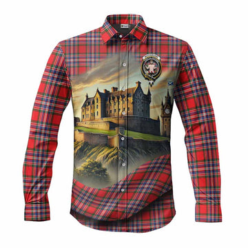 MacFarlane (McFarlane) Tartan Family Crest Long Sleeve Button Shirt with Scottish Ancient Castle Style