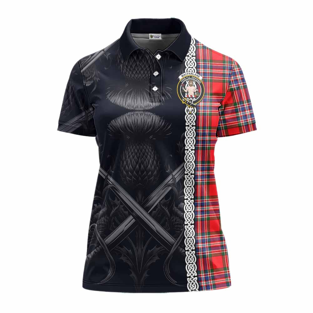Tartan Vibes Clothing MacFarlane (McFarlane) Tartan Women's Polo Shirt with Family Crest Cross Sword Thistle Celtic Vibes