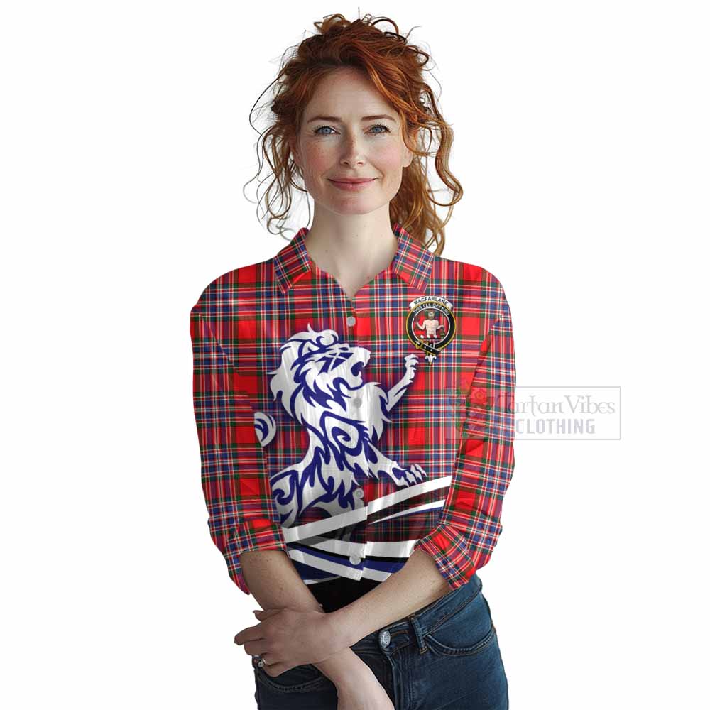 Tartan Vibes Clothing MacFarlane (McFarlane) Tartan Women's Casual Shirt with Alba Gu Brath Regal Lion Emblem