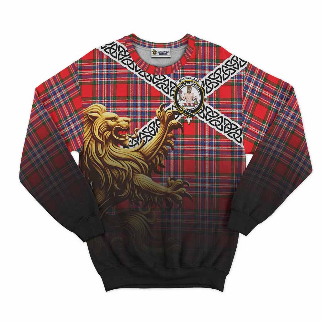 Tartan Vibes Clothing MacFarlane (McFarlane) Crest Tartan Sweatshirt with Golden Lion Emblem Celtic Style