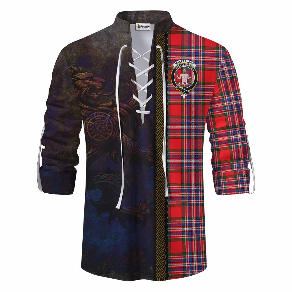 Tartan Vibes Clothing MacFarlane (McFarlane) Tartan Family Crest Ghillie Kilt Shirt Alba Gu Brath Be Brave Lion Ancient Style
