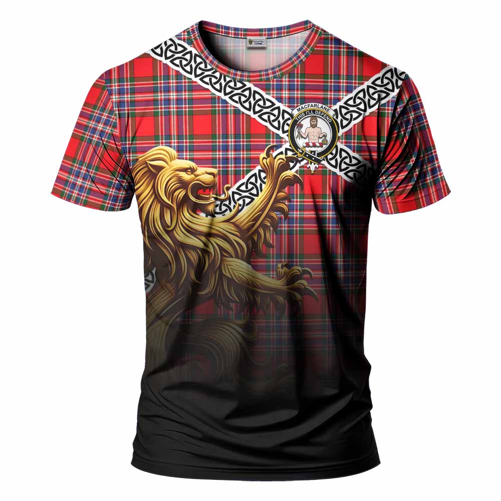 Tartan Vibes Clothing MacFarlane (McFarlane) Crest Tartan T-Shirt with Golden Lion Emblem Celtic Style