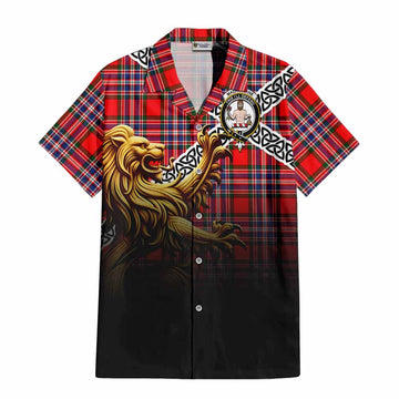 MacFarlane (McFarlane) Crest Tartan Hawaiian Shirt with Golden Lion Emblem Celtic Style