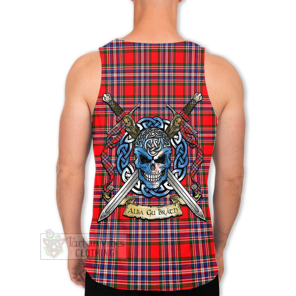 Tartan Vibes Clothing MacFarlane (McFarlane) Tartan Men's Tank Top with Family Crest Celtic Skull Style