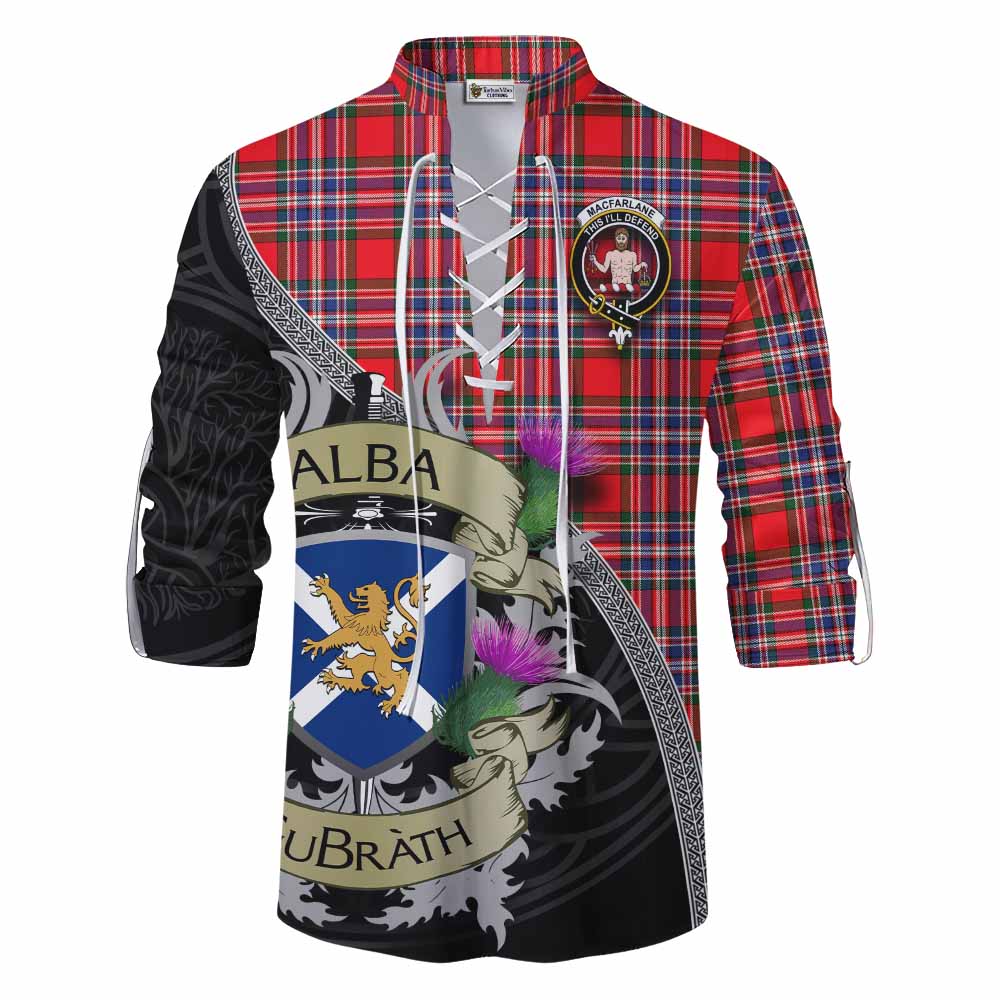 Tartan Vibes Clothing MacFarlane (McFarlane) Tartan Family Crest Ghillie Kilt Shirt Lion Rampant Royal Thistle Shield Celtic Inspired