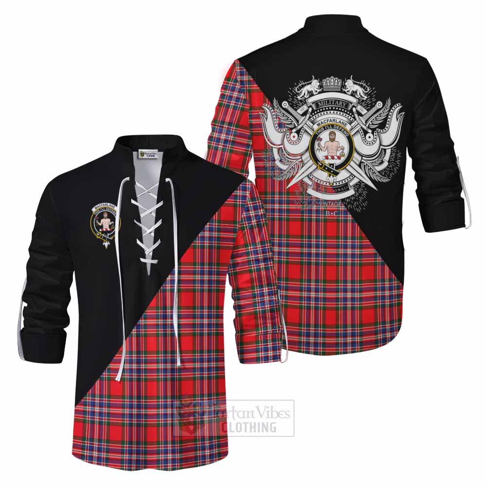 Tartan Vibes Clothing MacFarlane (McFarlane) Tartan Ghillie Kilt Shirt with Family Crest and Military Logo Style