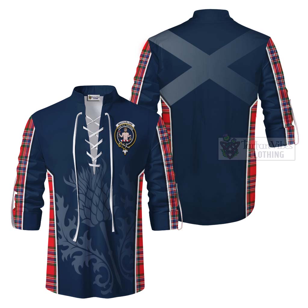 Tartan Vibes Clothing MacFarlane (McFarlane) Tartan Ghillie Kilt Shirt with Family Crest and Scottish Thistle Vibes Sport Style