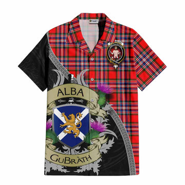 Tartan Vibes Clothing MacFarlane (McFarlane) Tartan Family Crest Short Sleeve Button Shirt Lion Rampant Royal Thistle Shield Celtic Inspired