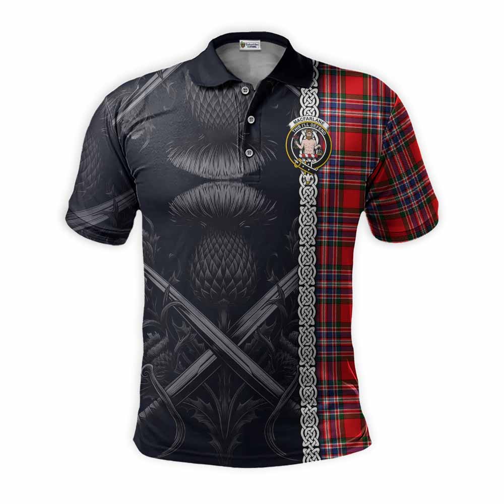 Tartan Vibes Clothing MacFarlane (McFarlane) Tartan Polo Shirt with Family Crest Cross Sword Thistle Celtic Vibes