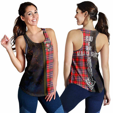 Tartan Vibes Clothing MacFarlane (McFarlane) Tartan Family Crest Women's Racerback Tanks Alba Gu Brath Be Brave Lion Ancient Style