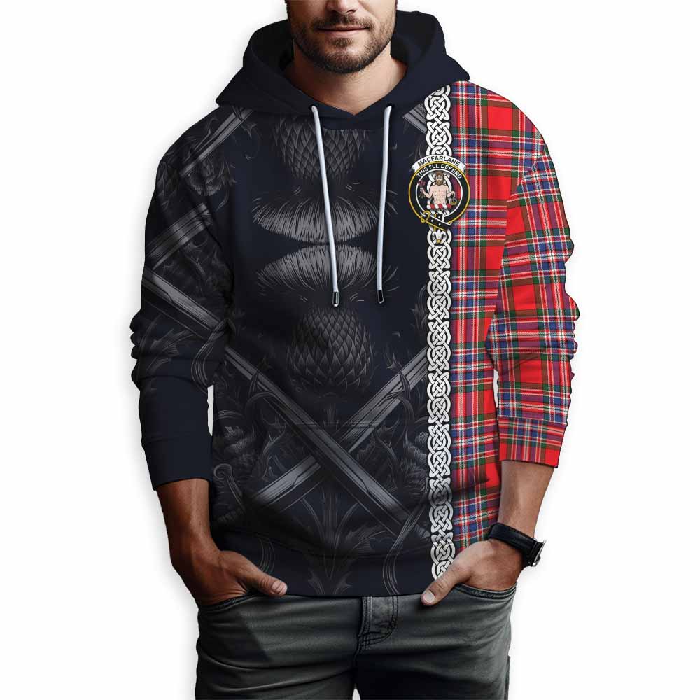 Tartan Vibes Clothing MacFarlane (McFarlane) Tartan Hoodie with Family Crest Cross Sword Thistle Celtic Vibes