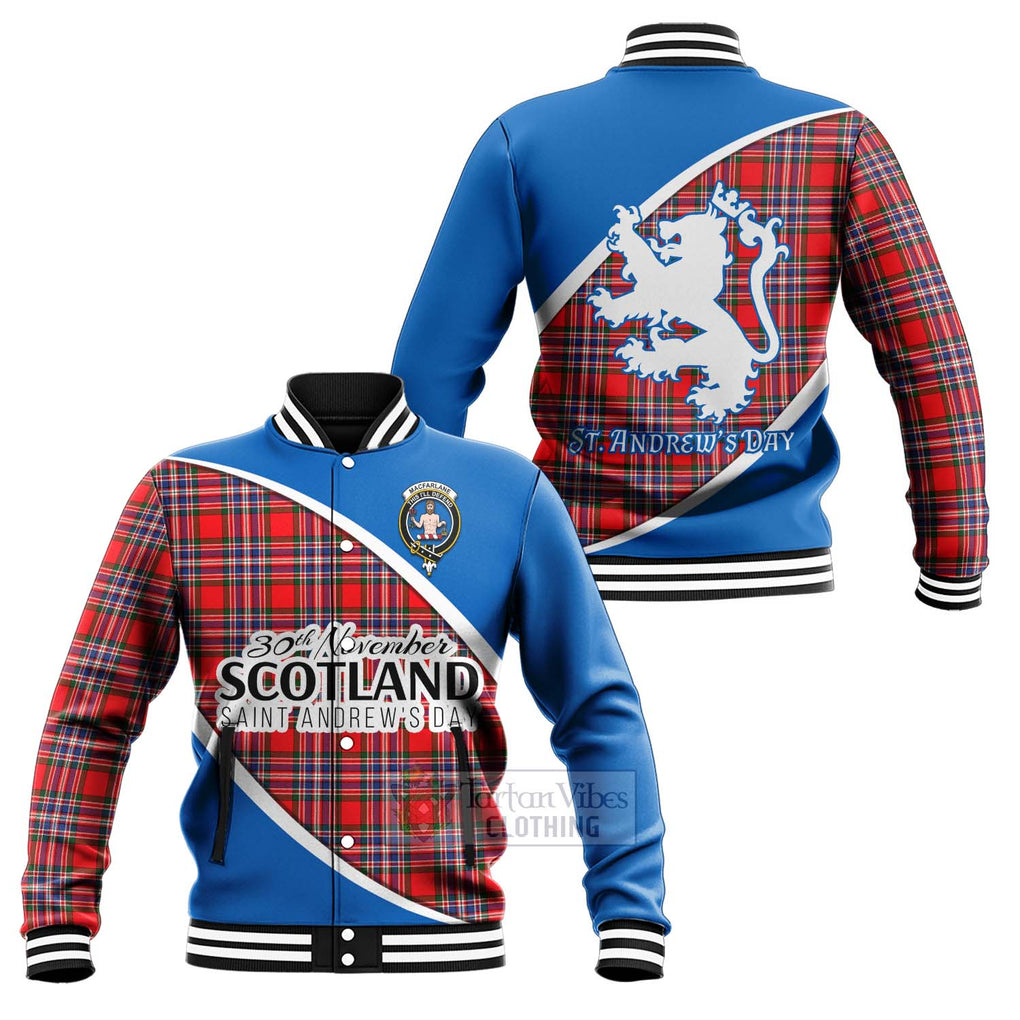Tartan Vibes Clothing MacFarlane (McFarlane) Family Crest Tartan Baseball Jacket Celebrate Saint Andrew's Day in Style