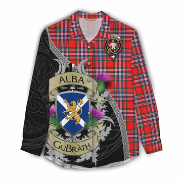 MacFarlane (McFarlane) Tartan Family Crest Women's Casual Shirt Lion Rampant Royal Thistle Shield Celtic Inspired