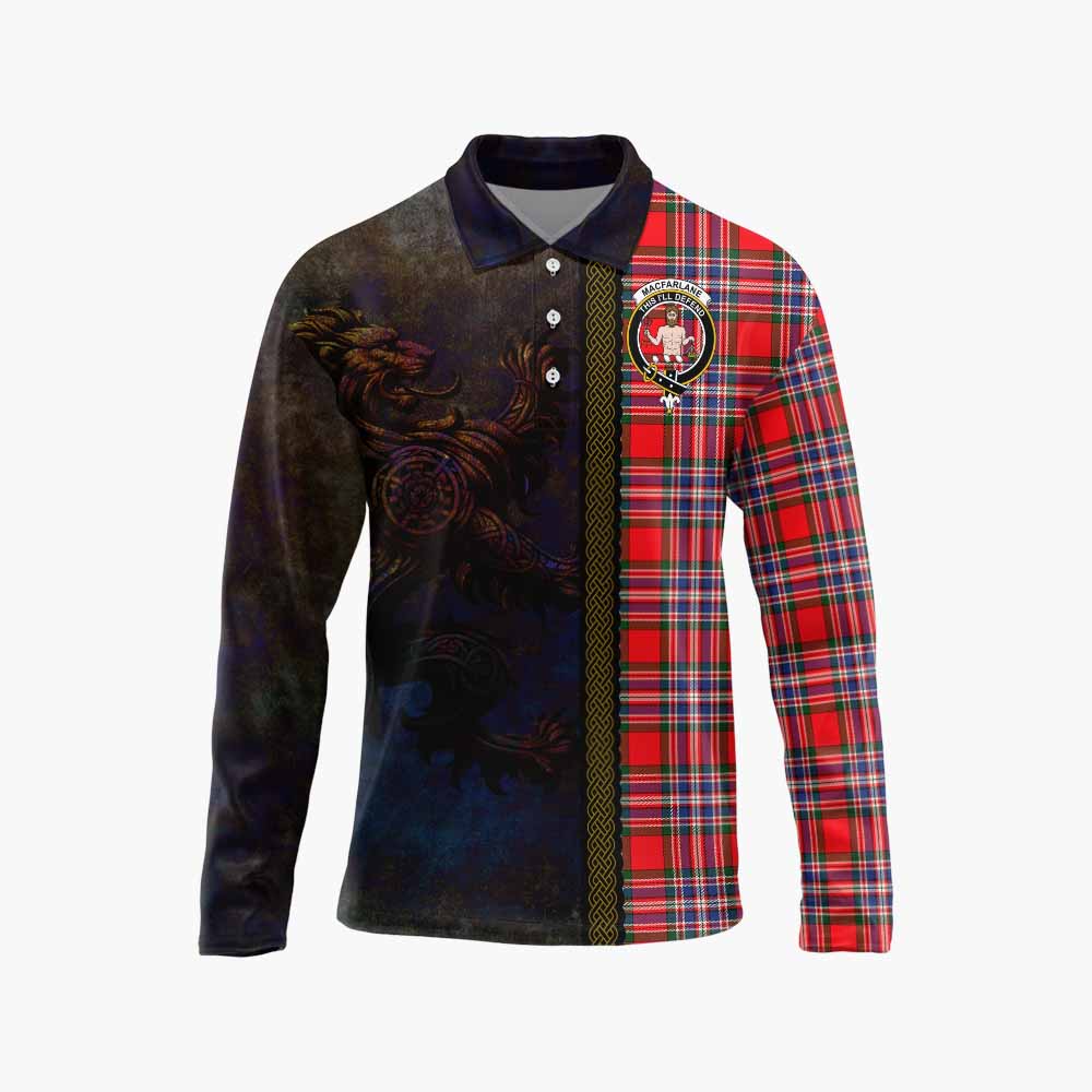 Tartan Vibes Clothing MacFarlane (McFarlane) Tartan Family Crest Long Sleeve Polo Shirt Alba Gu Brath Be Brave Lion Ancient Style
