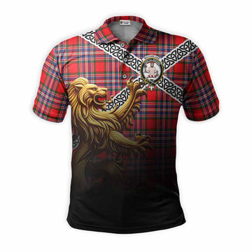 MacFarlane (McFarlane) Crest Tartan Polo Shirt with Golden Lion Emblem Celtic Style