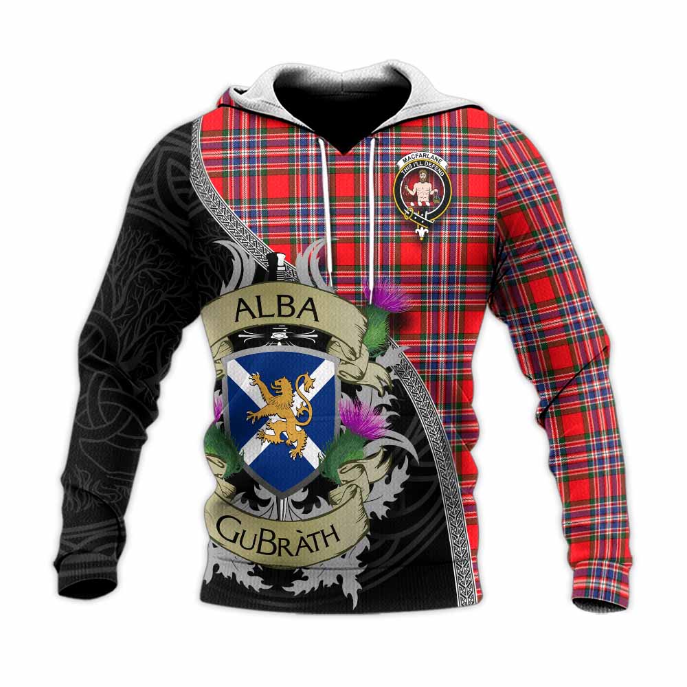 Tartan Vibes Clothing MacFarlane (McFarlane) Tartan Family Crest Knitted Hoodie Lion Rampant Royal Thistle Shield Celtic Inspired
