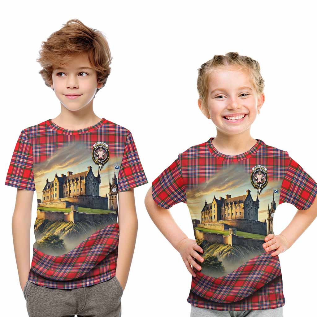 Tartan Vibes Clothing MacFarlane (McFarlane) Tartan Family Crest Kid T-Shirt with Scottish Ancient Castle Style