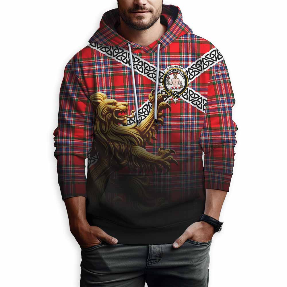 Tartan Vibes Clothing MacFarlane (McFarlane) Crest Tartan Hoodie with Golden Lion Emblem Celtic Style