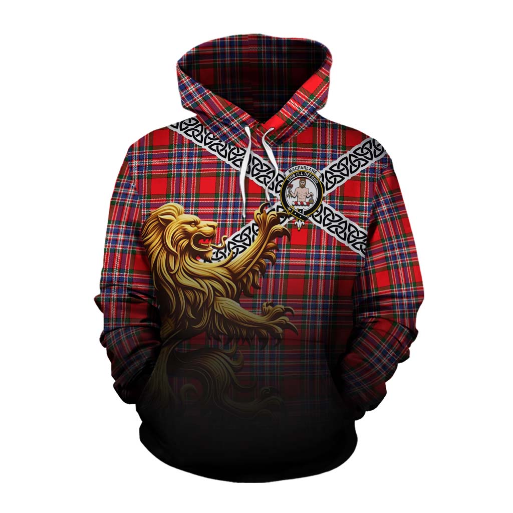 Tartan Vibes Clothing MacFarlane (McFarlane) Crest Tartan Cotton Hoodie with Golden Lion Emblem Celtic Style