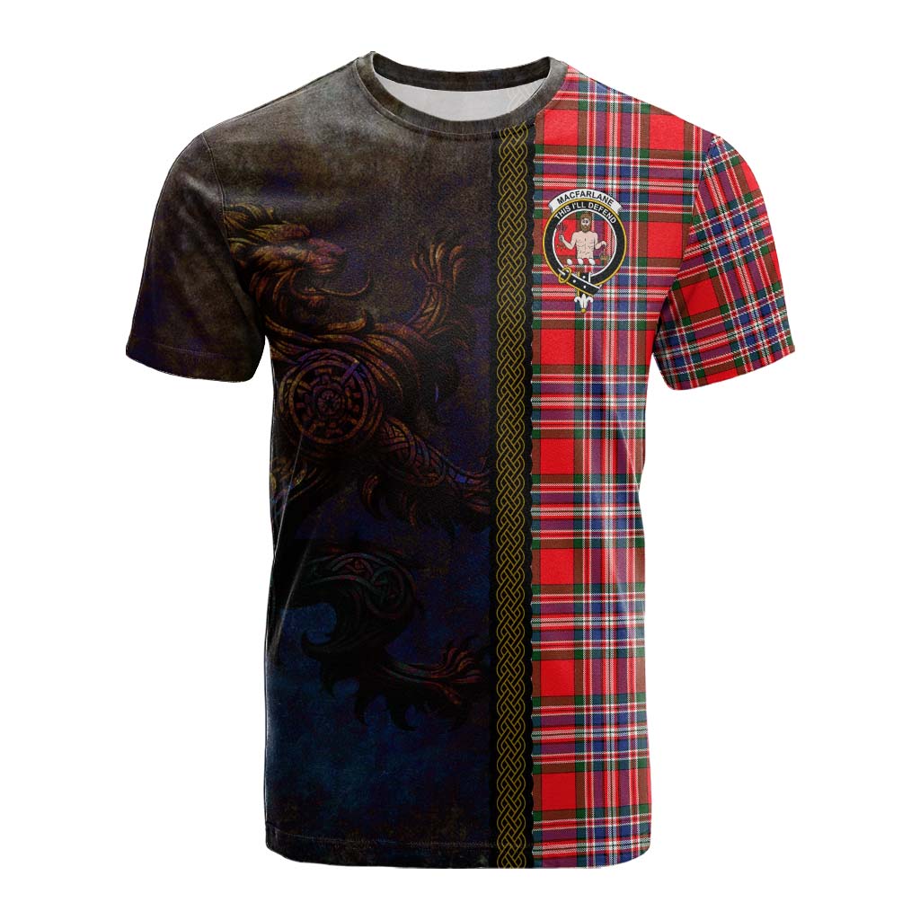 Tartan Vibes Clothing MacFarlane (McFarlane) Tartan Family Crest Cotton T-shirt Alba Gu Brath Be Brave Lion Ancient Style
