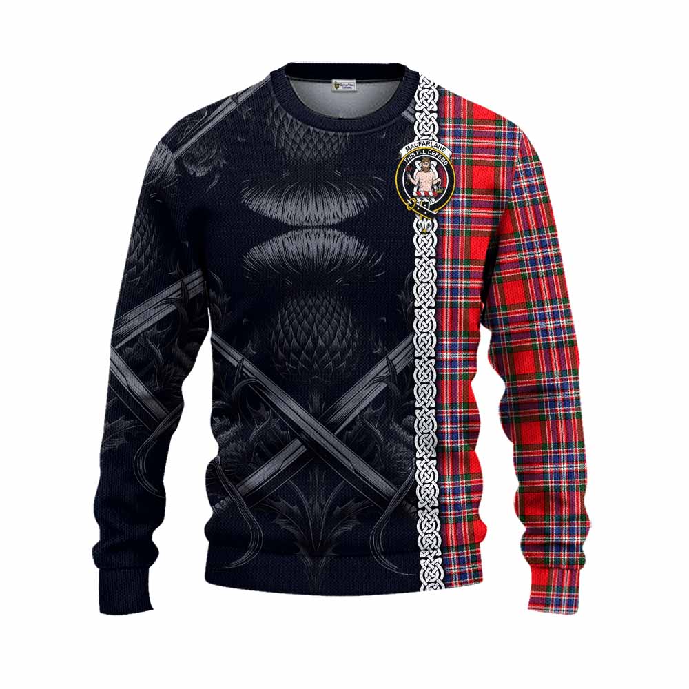 Tartan Vibes Clothing MacFarlane (McFarlane) Tartan Knitted Sweater with Family Crest Cross Sword Thistle Celtic Vibes
