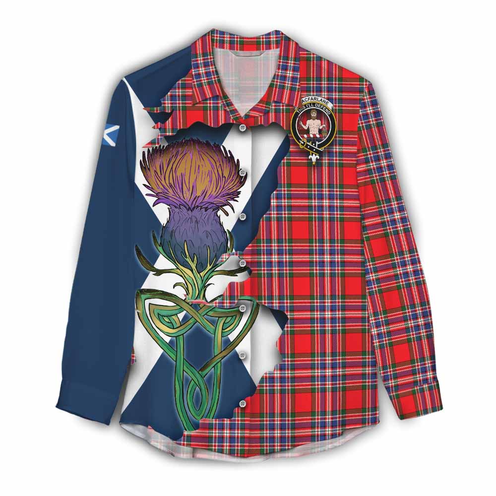 Tartan Vibes Clothing MacFarlane (McFarlane) Tartan Family Crest Women's Casual Shirt Scottish Thistle Celtic Inspired