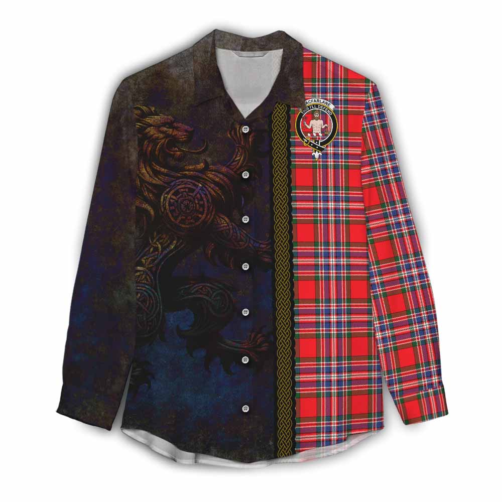 Tartan Vibes Clothing MacFarlane (McFarlane) Tartan Family Crest Women's Casual Shirt Alba Gu Brath Be Brave Lion Ancient Style