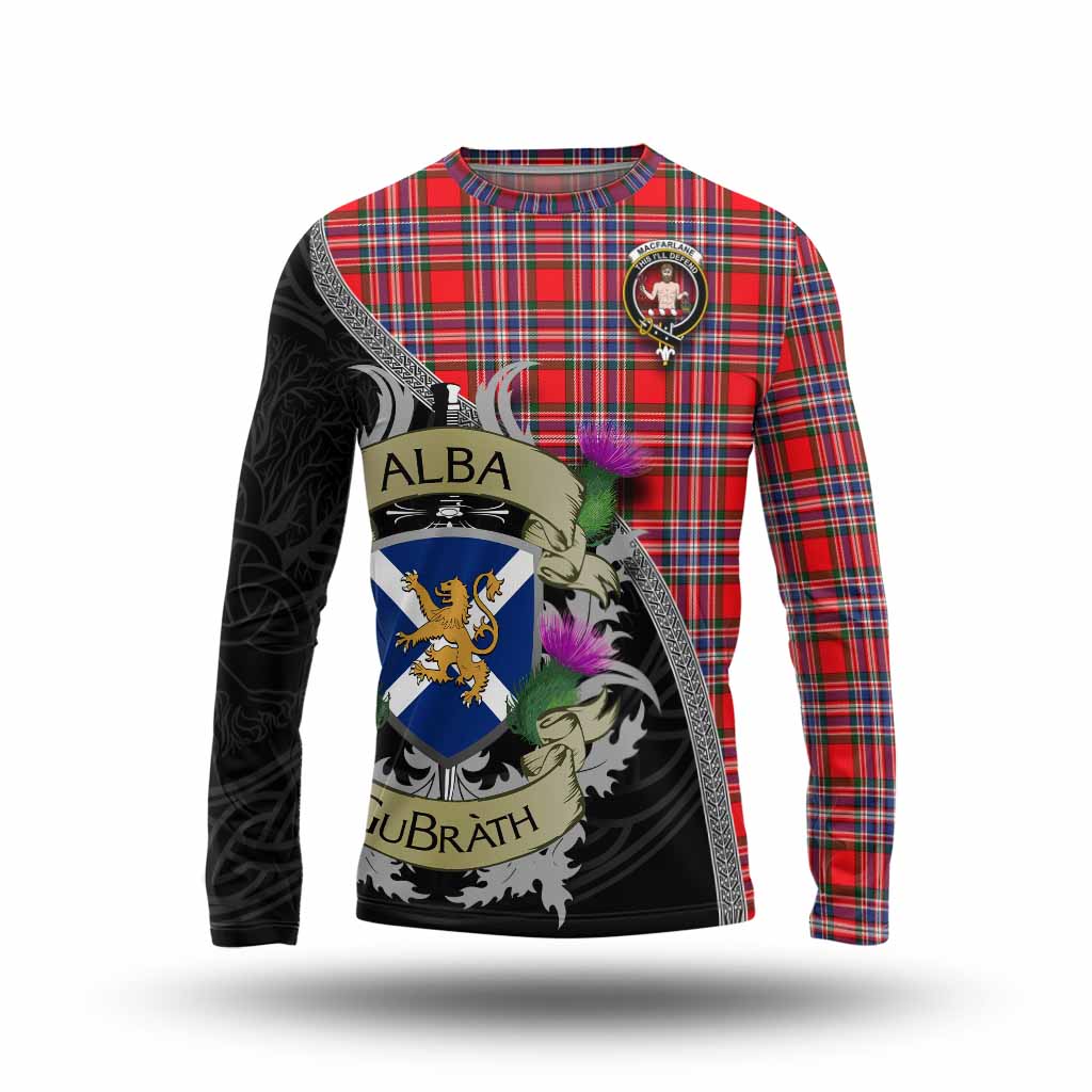 Tartan Vibes Clothing MacFarlane (McFarlane) Tartan Family Crest Long Sleeve T-Shirt Lion Rampant Royal Thistle Shield Celtic Inspired