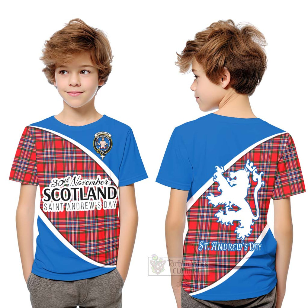 Tartan Vibes Clothing MacFarlane (McFarlane) Family Crest Tartan Kid T-Shirt Celebrate Saint Andrew's Day in Style