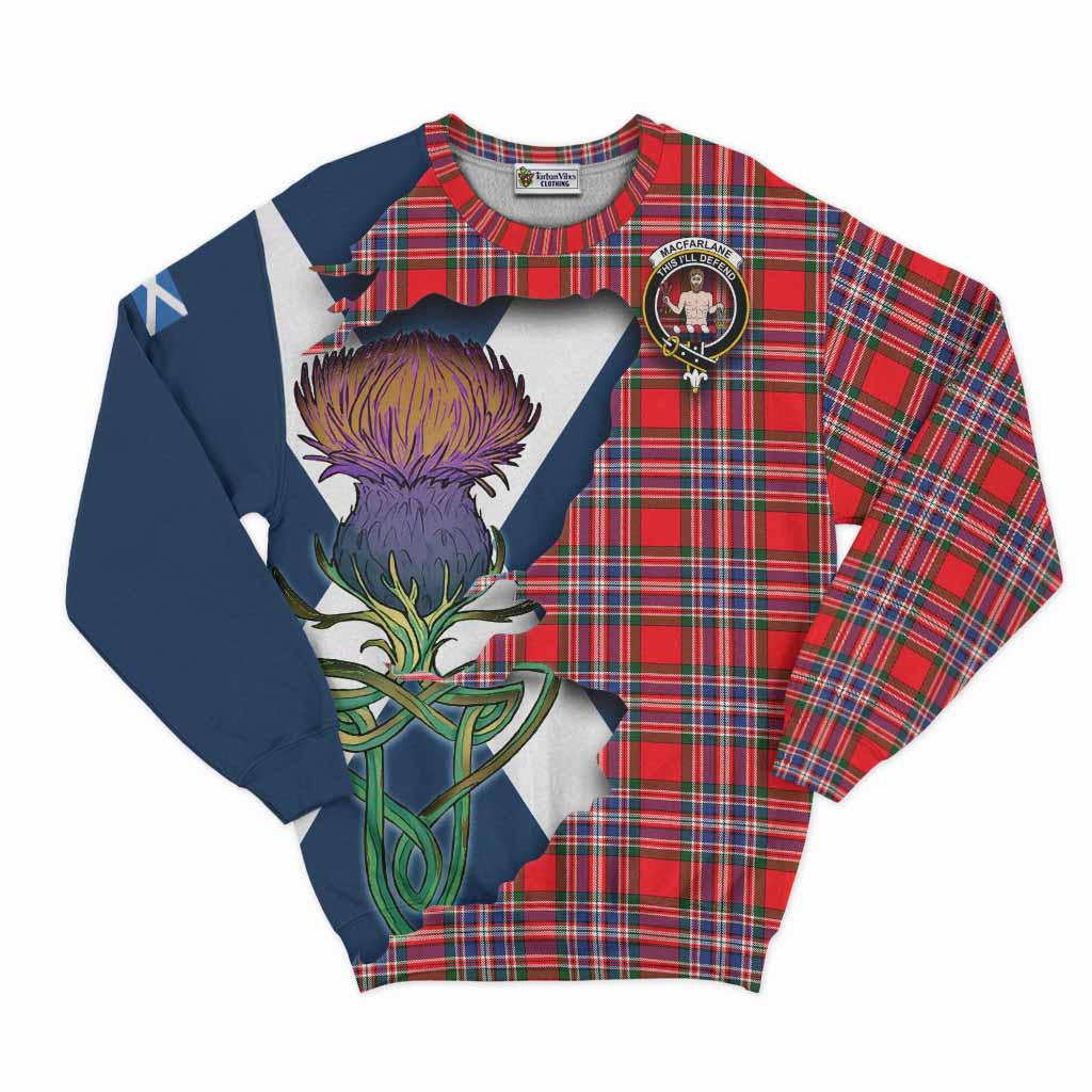 Tartan Vibes Clothing MacFarlane (McFarlane) Tartan Family Crest Sweatshirt Scottish Thistle Celtic Inspired