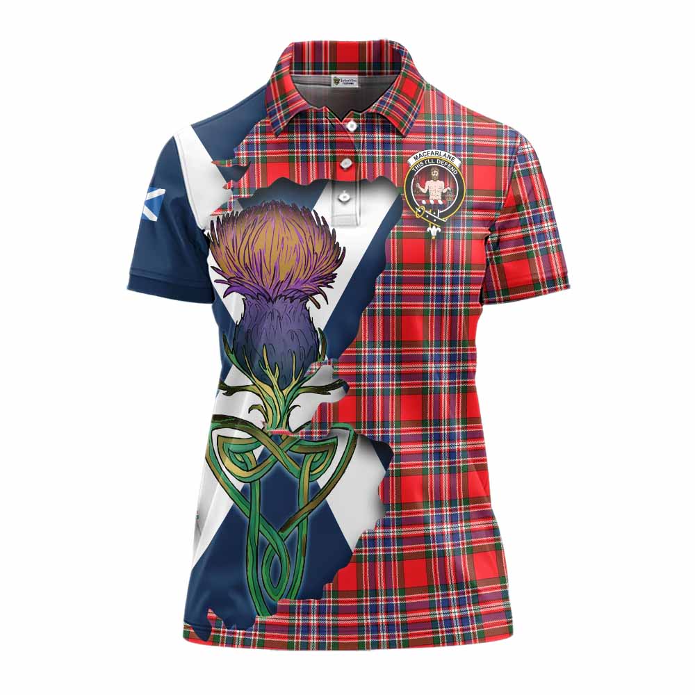 Tartan Vibes Clothing MacFarlane (McFarlane) Tartan Family Crest Women's Polo Shirt Scottish Thistle Celtic Inspired