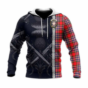 MacFarlane (McFarlane) Tartan Knitted Hoodie with Family Crest Cross Sword Thistle Celtic Vibes